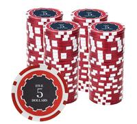 Playzaic 14-gram Eclipse Poker Chips (100-Pack) Heavy Clay Composite Set - Bulk Casino Chips with Denominations for Texas Holdem, Blackjack - Betting Game Accessories ($5 Red)
