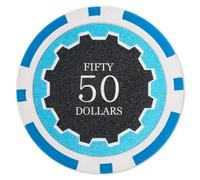 Playzaic 14-gram Eclipse Poker Chips (50-Pack) Heavy Clay Composite Set - Bulk Casino Chips with Denominations for Texas Holdem, Blackjack - Betting Game Accessories ($50 Light Blue)