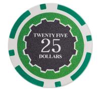 Playzaic 14-gram Eclipse Poker Chips (50-Pack) Heavy Clay Composite Set - Bulk Casino Chips with Denominations for Texas Holdem, Blackjack - Betting Game Accessories ($25 Green)