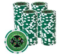 Playzaic 14-gram The Ultimate Poker Chips (100-Pack) Heavy Clay Composite Set - Bulk Casino Chips with Denominations for Texas Holdem, Blackjack - Betting Game Accessories ($25 Green)