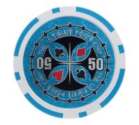 Playzaic 14-gram The Ultimate Poker Chips (50-Pack) Heavy Clay Composite Set - Bulk Casino Chips with Denominations for Texas Holdem, Blackjack - Betting Game Accessories ($50 Light Blue)