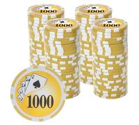 Playzaic 14-gram Yin Yang Poker Chips (100-Pack) Heavy Clay Composite Set - Bulk Casino Chips with Denominations for Texas Holdem, Blackjack - Betting Game Accessories ($1,000 Yellow)