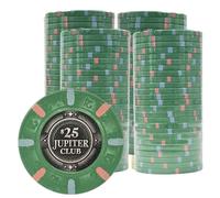 Playzaic Jupiter Club 43mm Oversize Casino Clay Poker Chips | 11-gram XL Chips | 100% Clay Luxury Feel for Home Cash Games & High Stakes Tournaments | 100 Count (4 Rolls) ($25 Green)