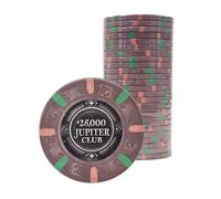 Playzaic Jupiter Club 43mm Oversize Casino Clay Poker Chips | 11-gram XL Chips | 100% Clay Luxury Feel for Home Cash Games & High Stakes Tournaments | 25 Count (1 Roll) ($25,000 Brown)