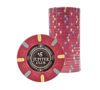 Playzaic Jupiter Club 43mm Oversize Casino Clay Poker Chips | 11-gram XL Chips | 100% Clay Luxury Feel for Home Cash Games & High Stakes Tournaments | 25 Count (1 Roll) ($5 Red)