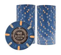 Playzaic Jupiter Club 43mm Oversize Casino Clay Poker Chips | 11-gram XL Chips | 100% Clay Luxury Feel for Home Cash Games & High Stakes Tournaments | 50 Count (2 Rolls) ($50 Blue)