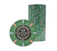 Playzaic Jupiter Club 43mm Oversize Casino Clay Poker Chips | 11-gram XL Chips | 100% Clay Luxury Feel for Home Cash Games & High Stakes Tournaments | 25 Count (1 Roll) ($25 Green)
