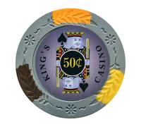 Playzaic King's Casino 14-Gram Poker Chips (50-Pack) Premium Heavyweight Clay Composite Set for Texas Hold’em, Blackjack & Home Games ($0.50 Gray)