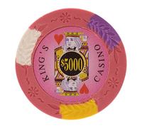 Playzaic King's Casino 14-Gram Poker Chips (50-Pack) Premium Heavyweight Clay Composite Set for Texas Hold’em, Blackjack & Home Games ($5,000 Pink)