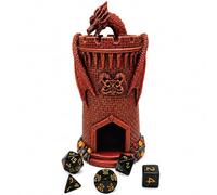 Playzaic Red Dragon Dice Tower, Hand-Painted Detail, RPG Dice Roller, 6.5in