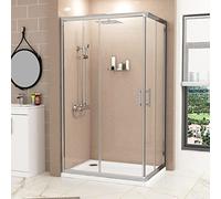 Plaza 1100 x 700mm Corner Entry Shower Enclosure with Stone Shower Tray 6mm Glass Reversible Cubicle Double Sliding Door