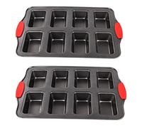 PLAZOTTA 2 Packs 8 Cavity Non-Stock Mini Loaf Pan with Silicone Handle, Mini Bread Loaf Baking Pan Mini Brownie Pan Cheesecake Pan Rectangular Bar