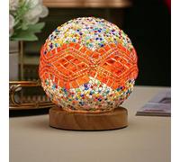 PLbSe Boho Style Wooden Base Table Lamp Touch Color Changing Dimmable Rechargeable Battery Operated LED Bedside Mood Light for Yoga Show Window Exhibition Kids' Gift (Baroque Orange)