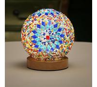 PLbSe Boho Style Wooden Base Table Lamp Touch Color Changing Dimmable Rechargeable Battery Operated LED Bedside Mood Light for Yoga Show Window Exhibition Kids' Gift (Boho Blue)