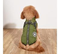 PLBSE Dog Coat, Warm Winter Jacket for Large Dogs, Green, Fleece/Nylon, Waterproof & Windproof, Reflective Visibility Strip, Adult Size L