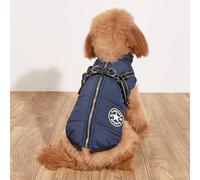 PLBSE Dog Coat, Warm Winter Jacket for Medium Dogs, Blue, Medium, Fleece/Nylon, Waterproof, Windproof, Reflective Trim, Built-in Harness