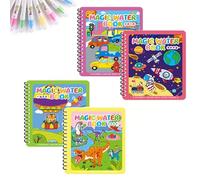 PLCatis 4 Pieces Magic Water Colouring Books Water Coloring Book for Children Reusable Painting Books with Pens Water Doodle Book Gift for Toddler Boys Girls