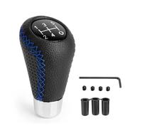 PLCGTNNP For Peugeot Rifter 2018 2019 Car Gear Shift Knob, 5 Speed Leather Gear Shift Lever Shift Anti-slip With 3 Adapters 8/10/12mm for Manual Interior Parts, C/Black Blue Line