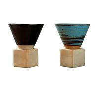 Plcnn 2Pcs Ceramic Espresso Cups Coarse Pottery Coffee Mug with Base 7oz Mini Espresso Cups Italian Mugs Coffee Cup Set for Home and Office