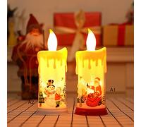 Plcnn 2Pcs Christmas Flameless LED Pillar Candles, White with Santa Claus & Snowman Decals, Energy Efficient, Indoor Use