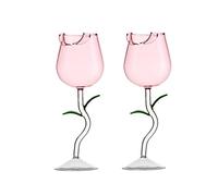 Plcnn 2Pcs Rose Flower Wine Glasses Creative Rose Cocktail Glass Flower Shaped Cocktail Wine Glass Set for Gifts Party Dinner Wedding Drinkware