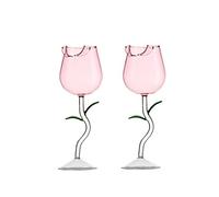 Plcnn 2Pcs Rose Flower Wine Glasses Creative Rose Cocktail Glass Flower Shaped Cocktail Wine Glass Set for Gifts Party Dinner Wedding Drinkware