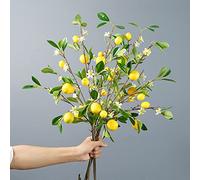 Plcnn 3Pcs Artificial Lemon Branch Fake Fruit Props Yellow Lemons Branches Simulation Fruits Tree Stem with Green Leaves for Spring Home Decor