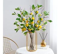 Plcnn 3Pcs Artificial Lemon Branch Fake Fruit Props Yellow Lemons Branches Simulation Fruits Tree Stem with Green Leaves for Spring Home Decor