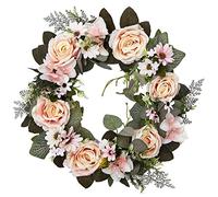 Plcnn 45cm Artificial Rose Wreath, Spring Summer Floral Wreaths Eucalyptus Wreath for Front Door Home Garden Window Decor