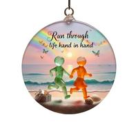 PLCPDM 2 Permanent Friendship Heart Decor, Round Acrylic Tree Ornaments, Artistic Comrade Keepsakes for Holiday Hanging Art Round-Shaped Acrylic Guyship Decor