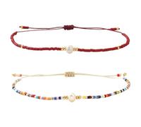 PLCPDM 2 Piece Handcrafted Pearls Bracelets Adjustable Cord Braided Design Beaded Bangle for Everyday Wear Vintage Bangle Set