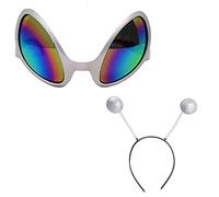PLCPDM Alien Headband Alien Glasses Boppers Rainbow Lens Sunglass Halloween Cosplay Theme Party Supplies Martians Bopper