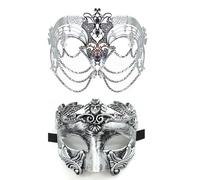 PLCPDM Couple Masquerade Metal Chain Half Face Masquerade Eye For Women Men Halloween Cosplay Nightclub Event