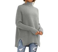 PLCPDM Cozy Oversized Turtleneck Sweater Loose Ribbed Knit Sleeve for Women Split Hem Women ' s Ribbed Knit Turtleneck Sweater with Sleeves & Side Slit