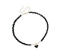 PLCPDM Heart Shaped Rhinestones Glass Bead Necklace With Smooth Front For Valentine’s Day Or Anniversary Fashion Rhinestones Necklace For Dating