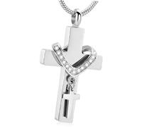 PLCPDM Modern Double Crossed Pet Ashes Holders Urn Pendant Memorial Necklace With Stainless Steels For Dog Cats Remembrances Pet Memorial Jewelry