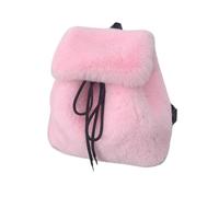 PLCPDM Soft Furry Small Backpack with Secure Drawstring Closures Flap Covers Fuzzy Plush Shoulder Bag for Women Girls Casual Daypack for Women