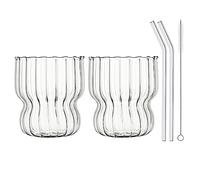 PLCPDM Vintage Drinking Glasses Glass Cup Glassware Set with Glass Straw for Water Fruit Wine Beer Kitchen Clear Drinking Glasses with Straws Set