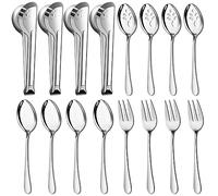 Pleafind 16 PCS Serving Utensils, Stainless Steel Serving Utensils Set with Serving Spoons, Slotted Serving Spoons, Serving Forks and Serving Tongs, Serving Utensils for Parties Buffet Banquet