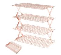 Pleafind 4 Tier Rose Gold Collapsible Cooling Rack - 3 Setting Design, Adjustable ＆ Stackable Baking Rack, 5 Modes Cooling Racks for Cooking and Baking, Roasting ＆ Grilling Gifts for Picnic Party