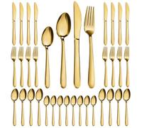 Pleafind Cutlery Set - 32 Piece Gold Cutlery Set for 8 People, Stainless Steel Tableware Silverware Set with Spoon Knife and Fork Sets, Mirror-Polished, Dishwasher Safe