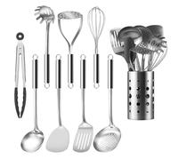 Pleafind Kitchen Utensil Set, 9-Piece Cooking Utensils Set, Stainless Steel Cooking Spoon Set with Soup Ladle, Slotted Spoon, Spatula, Solid Wok Spatula, Pasta Server, Potato Masher, Whisk
