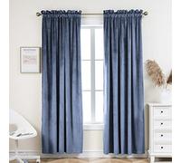 PLEASANT BOULEVARD Stone Blue Velvet Curtains 95 inch Long Heavyweight Blackout Curtains Rod Pocket Thermal Insulated Darkening Window Drapes for Bedroom Living Room, W52 x L95, 2 Panels