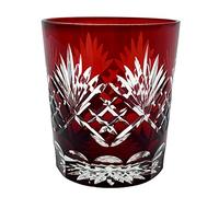 PLEASANT BREEZE Ruby Red Fancy Hand Cutting Wine Glass, Gift Boxed 10 Oz Handmade Old Fashioned Glass