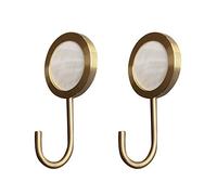 PLEASANT BREEZE Solid Brass Decorative Wall Hook, Self-Adhesive Hole Free Wall Mount, Shining Gold Fancy Hook (Seashell White-Pack of 2)