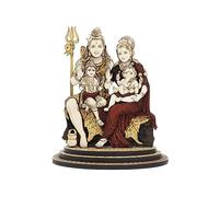 PLEASANTINO - 4 Inch Shiv Parivar Wood Carved Statue in Exotic Hard Woods - Multi Layered Hand Made Wooden Lord Shiva Family Idol for Car Dashboard, Home, Office, and Travel