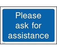 Please Ask for Assistance Sign - 100mm x 75mm - Self Adhesive Sticker (INFO24)