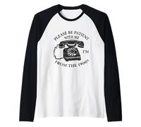 Please Be Patient from the 1900s Vintage Telephone Dial Raglan Baseball Tee