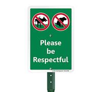 Please Be Respectful No Dog Pooping or Peeing Sign for Yard | 21" Tall Stake & Kit, Laminated Rust-Proof Aluminum, USA-Made, 100+ Years of Expertise