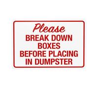 Please Break Down Boxes Before Placing In Dumpster Metal Warning Sign for Indoor Outdoor Security, Business Office Home Garden Street Decor 30 x 20 cm